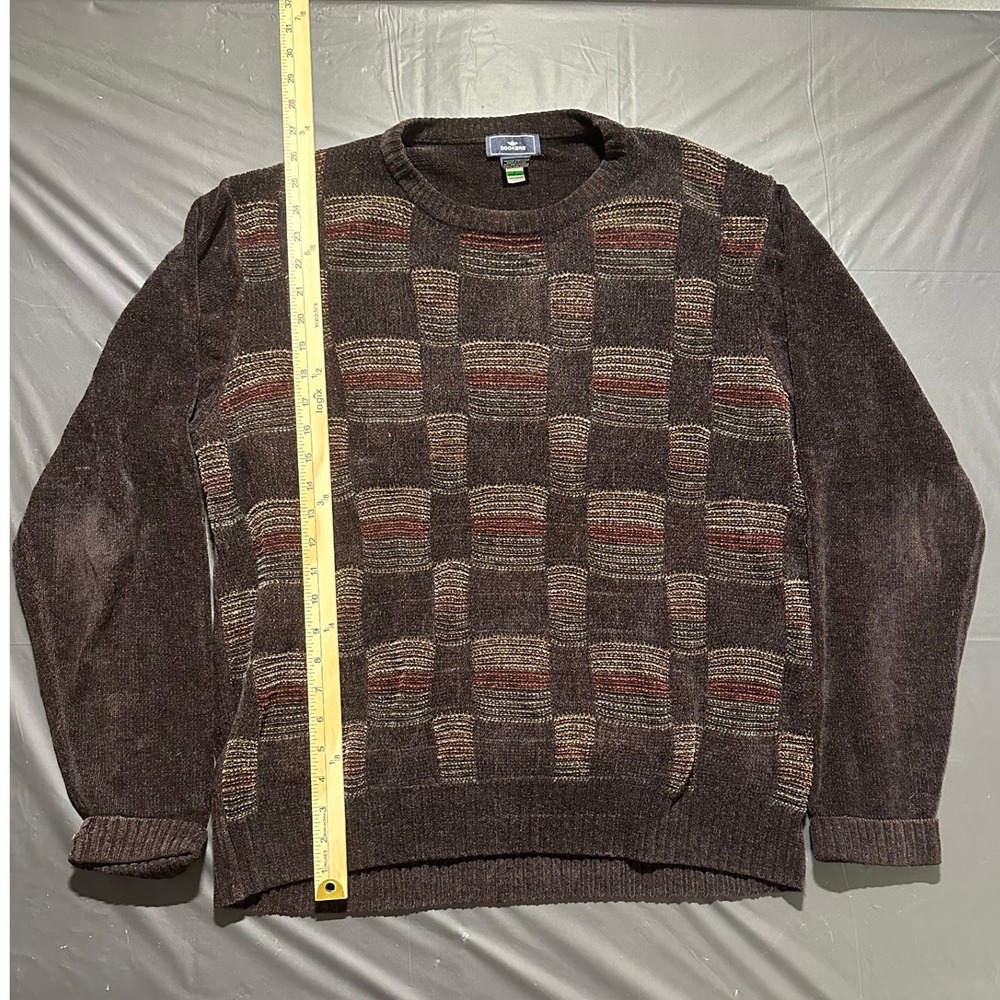 Dockers Mens Brown Patterned Chenille Knit Crewneck Sweater Large Grandpa Core